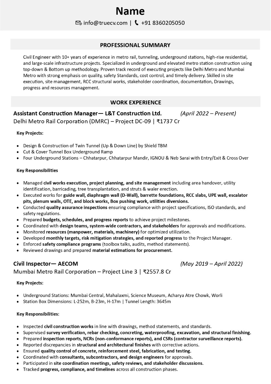 resume writing for civil engineer truecv